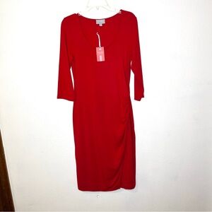 New Pure Collection Vibrant Red 3/4 Long Sleeve Dress sz 8 10 US knit midi